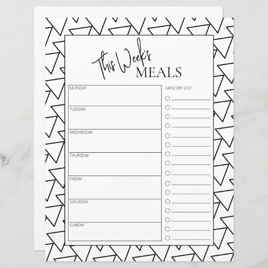 Abstracte Minimale Wekelijkse Meal Planner van de (Voorkant / Achterkant)