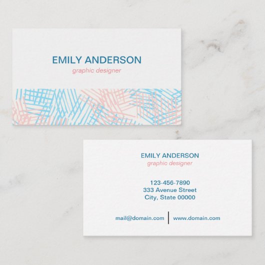 Abstracte minimalistisch blauw en roze visitekaartje (Voorkant / Achterkant)