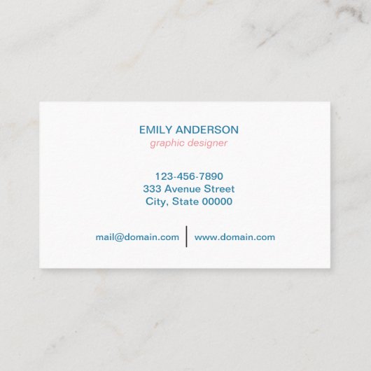 Abstracte minimalistisch blauw en roze visitekaartje (Achterkant)