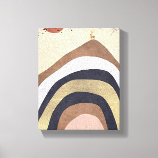 Abstracte minimalistische berg met herten zonnevog canvas afdruk