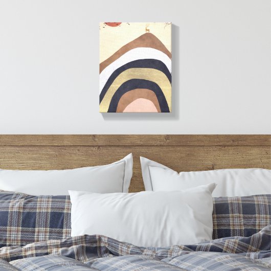 Abstracte minimalistische berg met herten zonnevog canvas afdruk (Insitu (Slaapkamer))