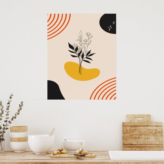 Abstracte minimalistische bladeren poster (Keuken)