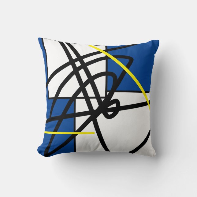 Abstracte minimalistische blauwgele kussen (Voorkant)