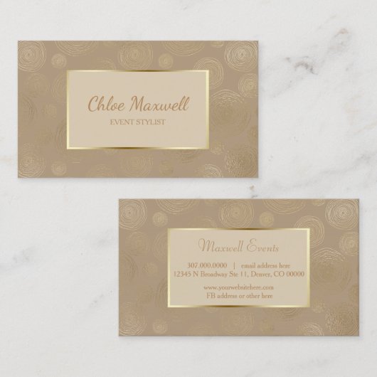 Abstracte minimalistische Champagne Gold Circle Visitekaartje (Voorkant / Achterkant)