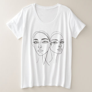 Abstracte minimalistische gezichten – Chic Line Ar Grote Maat T-shirt