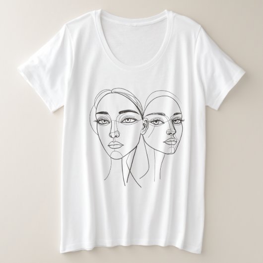 Abstracte minimalistische gezichten – Chic Line Ar Grote Maat T-shirt (Design voorkant)