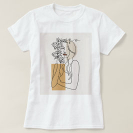 Abstracte minimalistische lijnkunst vrouw bloemrij t-shirt
