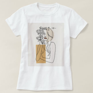 Abstracte minimalistische lijnkunst vrouw bloemrij t-shirt