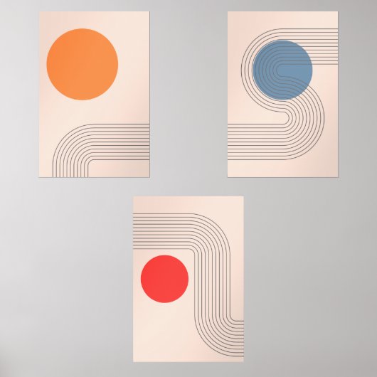 Abstracte minimalistische mid-century wall art set (Voorkant)
