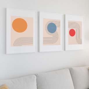 Abstracte minimalistische mid-century wall art set