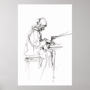 Abstracte minimalistische pianist - poster