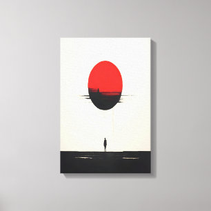 Abstracte minimalistische rode zon en eenzaamheid  canvas afdruk