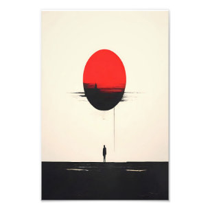 Abstracte minimalistische rode zon en eenzaamheid foto afdruk
