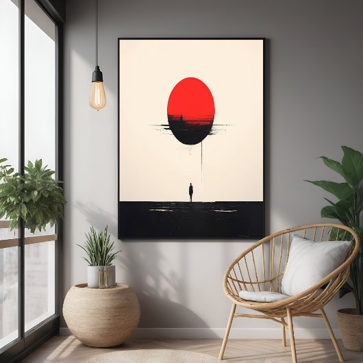 Abstracte minimalistische rode zon en eenzaamheid  perfect poster