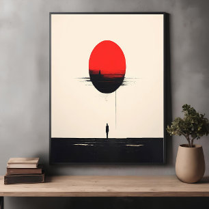 Abstracte minimalistische rode zon en eenzaamheid  poster
