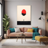 Abstracte minimalistische rode zon en eenzaamheid  poster