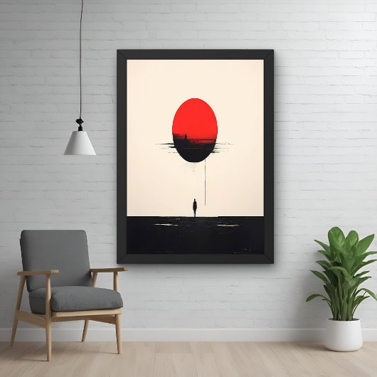 Abstracte minimalistische rode zon en eenzaamheid  poster