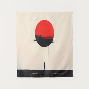Abstracte minimalistische rode zon en eenzaamheid  wandkleed