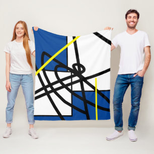 Abstracte minimalistische streep zwarte blauwe gel fleece deken