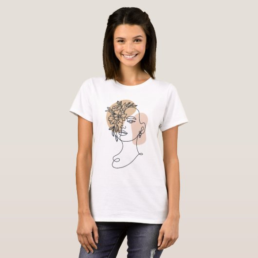 Abstracte minimalistische vrouw in de frontlinie t-shirt (Voorkant volledig)