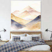 Abstracte minimalistische waterverf beige bergen canvas afdruk (Insitu (Slaapkamer))