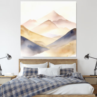 Abstracte minimalistische waterverf beige bergen canvas afdruk