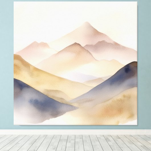 Abstracte minimalistische waterverf beige bergen canvas afdruk (Insitu (Houten vloer))