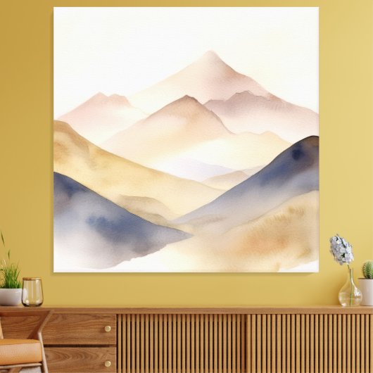 Abstracte minimalistische waterverf beige bergen canvas afdruk (Insitu (Woonkamer))
