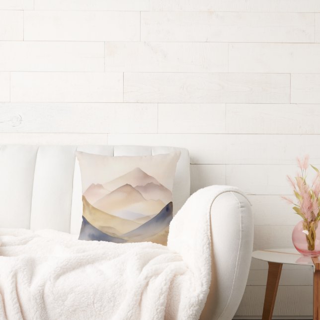 Abstracte minimalistische waterverf beige bergen kussen (Bank)