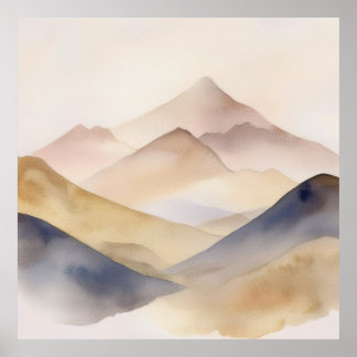Abstracte minimalistische waterverf beige bergen poster