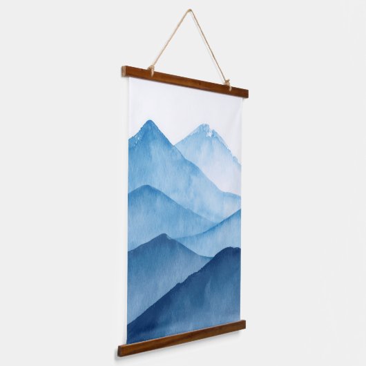 Abstracte minimalistische waterverf Blue Mountains Hangend Wandkleed (Gebogen)