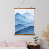 Abstracte minimalistische waterverf Blue Mountains Hangend Wandkleed (Slaapkamer)