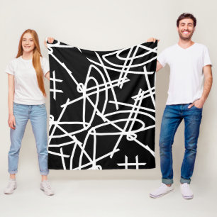 Abstracte minimalistische witte lijndikte Zwarte B Fleece Deken