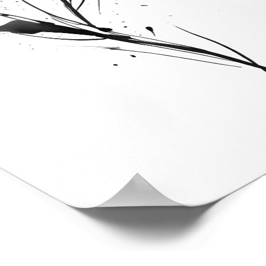 Abstracte minimalistische zwarte inkt bloemillustr poster (Hoek)