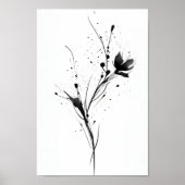 Abstracte minimalistische zwarte inkt bloemillustr poster (Voorkant)