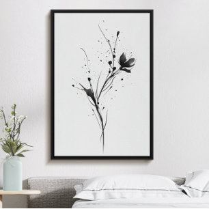 Abstracte minimalistische zwarte inkt bloemillustr poster