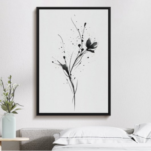 Abstracte minimalistische zwarte inkt bloemillustr poster