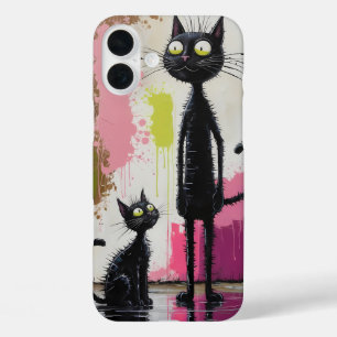 Abstracte minimalistische zwarte kattenprint iPhone 16 plus hoesje