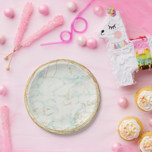 Abstracte Mint Green Marble Glam Golden Vip Papieren Bordje (Feest)