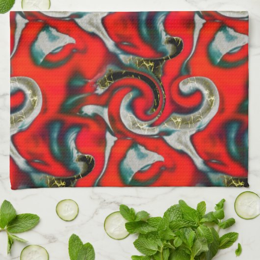 Abstracte mix van rode verloopvlek boven zandige g theedoek (Gevouwen)