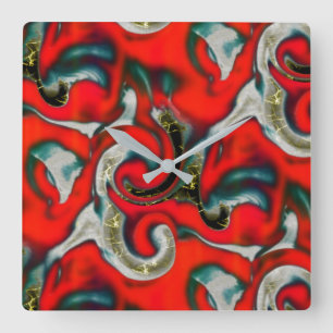 Abstracte mix van rode verloopvlek en ruwe grijs vierkante klok