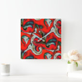 Abstracte mix van rode verloopvlek en ruwe grijs vierkante klok (Huis)