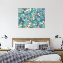 Abstracte mixed media in turkoois aqua en roest canvas afdruk