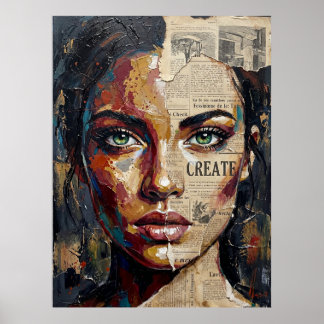 Abstracte Mixed Media Portret Vrouw Gezicht Palet Poster