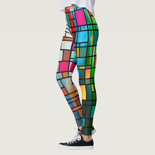 Abstracte Modern Art Grid Pattern Leggings (Links)