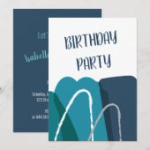 Abstracte Modern Blue verjaardagsuitnodiging Aankondiging (Voorkant / Achterkant)