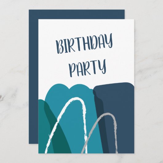 Abstracte Modern Blue verjaardagsuitnodiging Aankondiging (Voorkant / Achterkant)