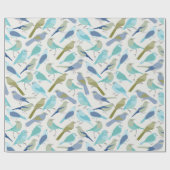 Abstracte Modern Cute Blue en Green Birds Wrappin Cadeaupapier (Vlak)