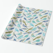 Abstracte Modern Cute Blue en Green Birds Wrappin Cadeaupapier (Uitgerold)