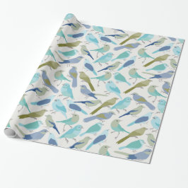 Abstracte Modern Cute Blue en Green Birds Wrappin Cadeaupapier